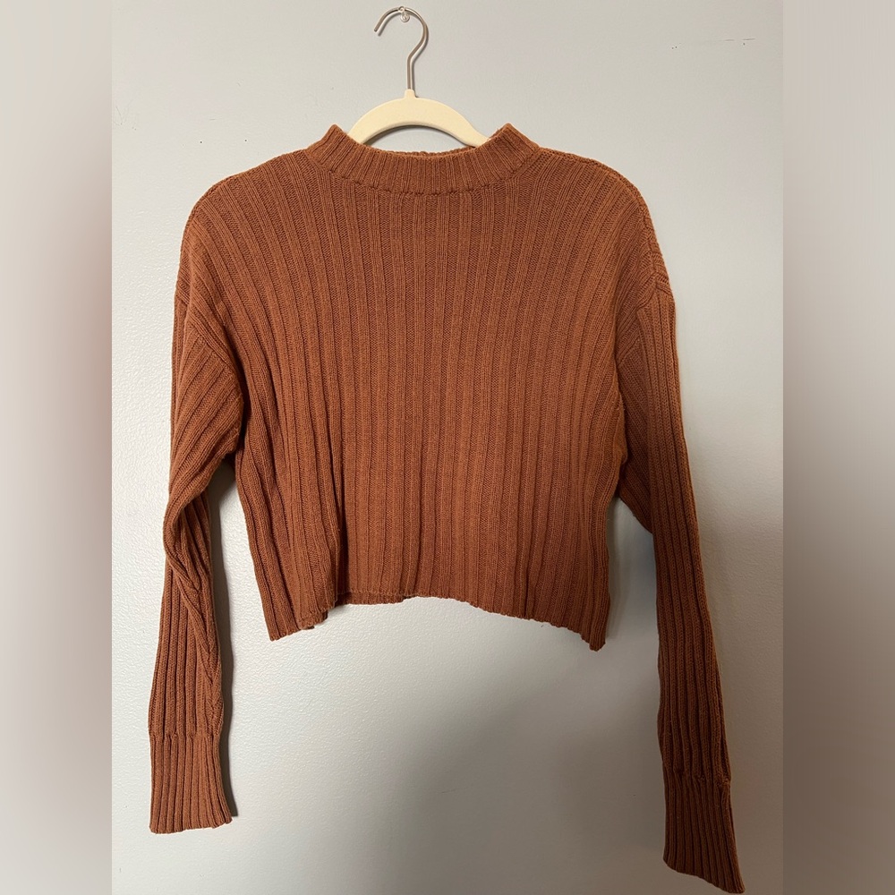 Brown Cropped Mock Turtleneck Sweater